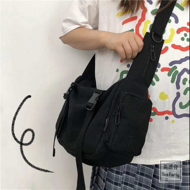 Korean Chic Retro Workwear Hong Kong Style Student Canvas Bag for Men Ulzzang Unisex Japanese Harajuku Women's Crossbody Bag